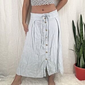 Minimalist Linen Blend Midi Skirt XL Coastal Fisherman Beach Resort Button Front